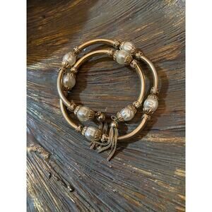 Vintage Miriam Haskell Wrap-around Baroque Pearl and Gold tone Tassel Bracelet